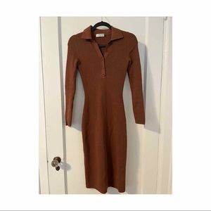 Aritzia Babaton brown ribbed long sleeve midi dress